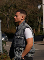 Oversized denim jacket with detachable sleeves