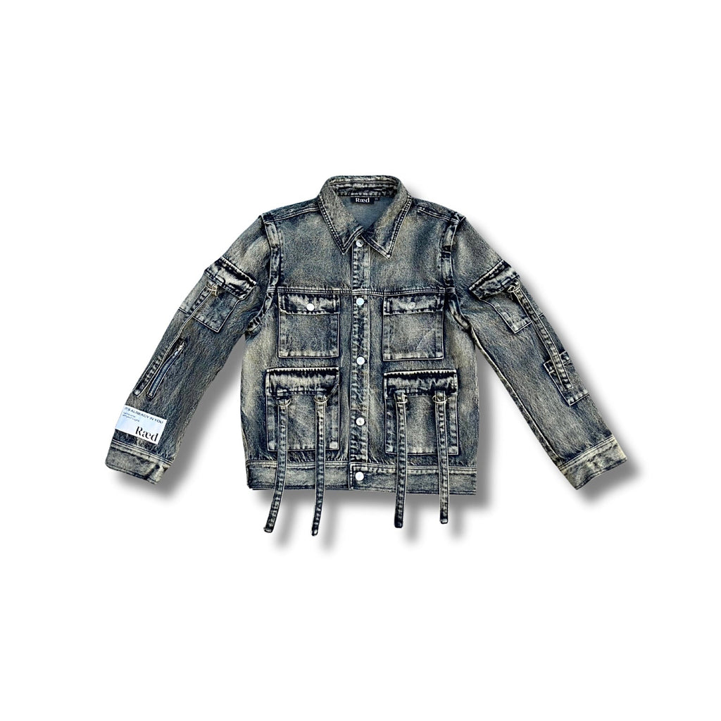 Oversized denim jacket with detachable sleeves