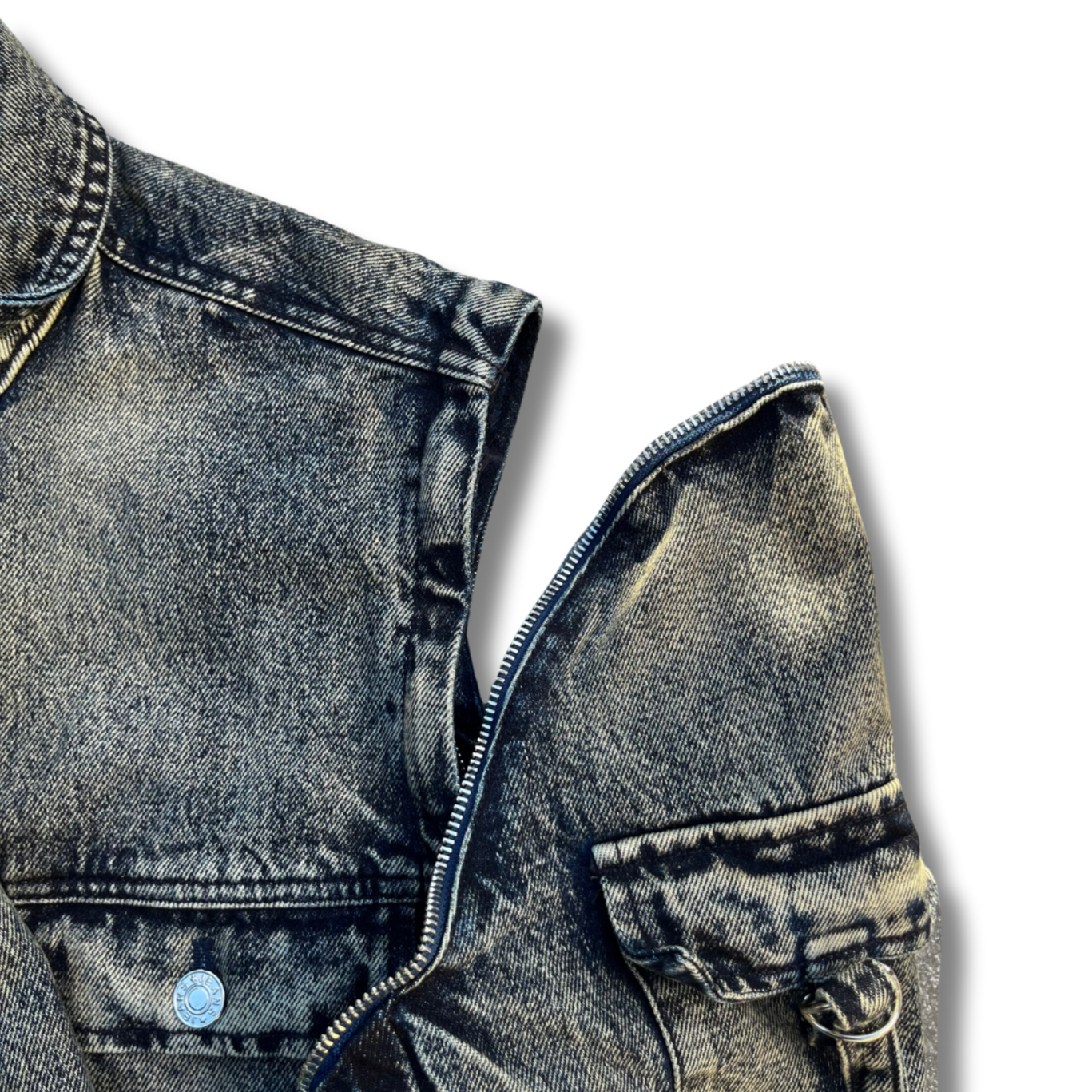 Oversized denim jacket with detachable sleeves